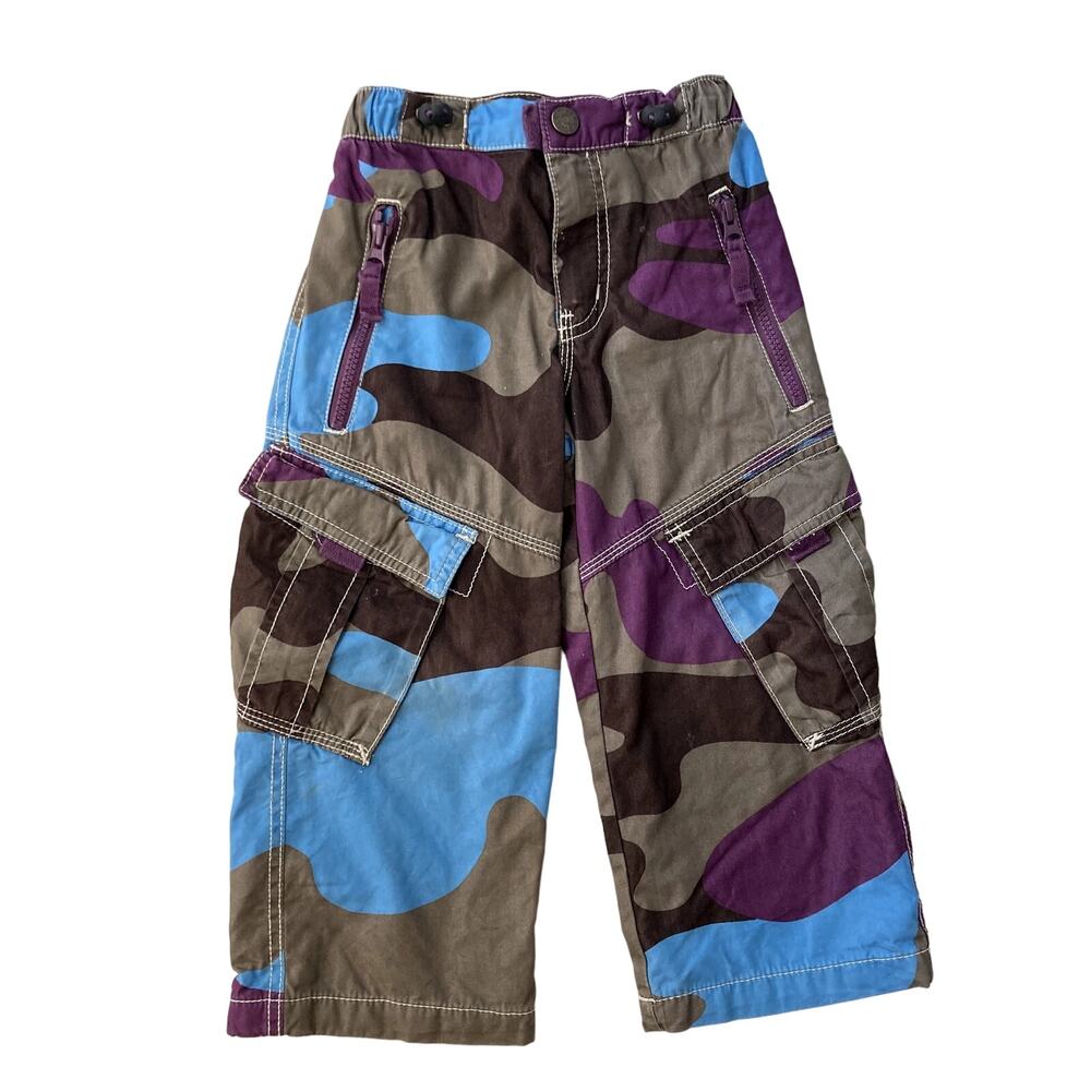 Mini Boden Camouflage Lined Cargo Skate Pants - Purple Blue Gray Brown - 3Y